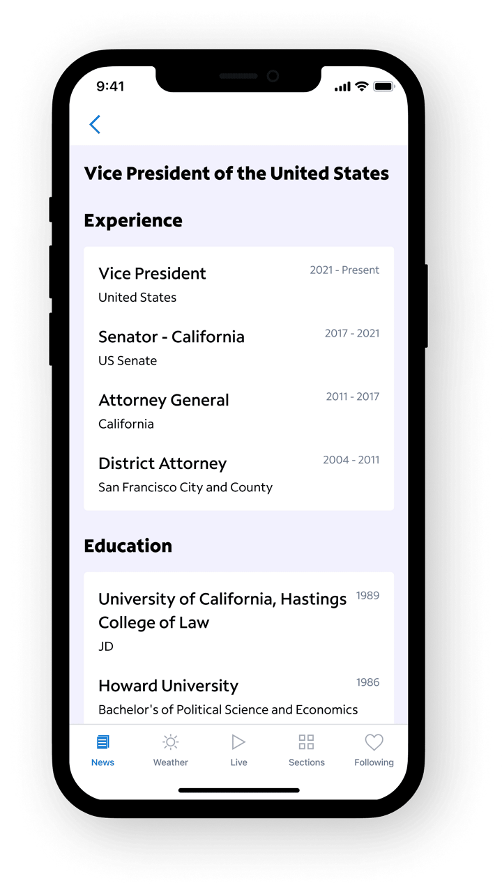 Spectrum News App - Candidate Profile View
