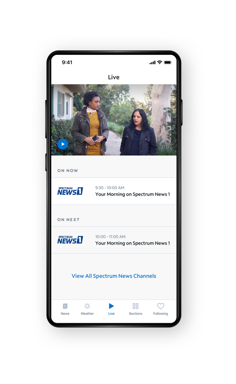Spectrum News App - Live TV Screen