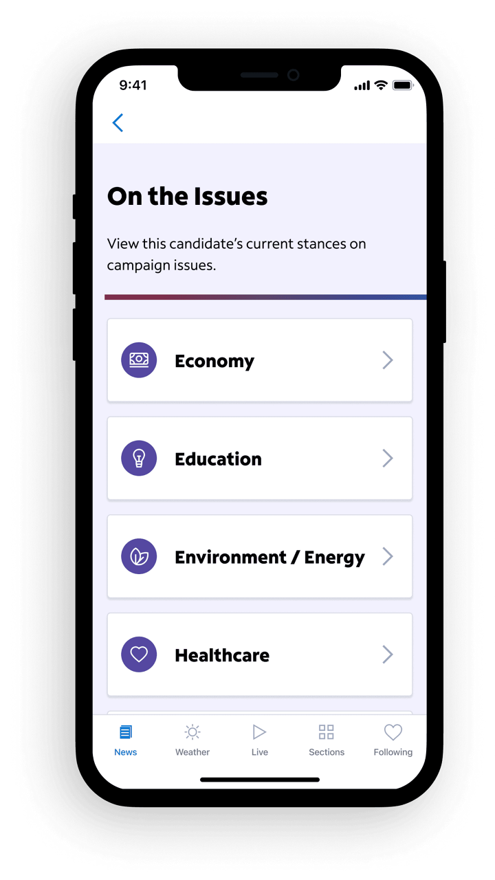 Spectrum News App - Candidate Stances View